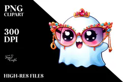 Cute Fashionable Ghost, Watercolor PNG Product Image 2