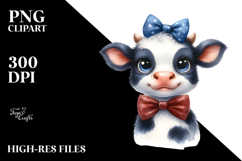 Funny Baby Cow with Bow PNG Product Image 2
