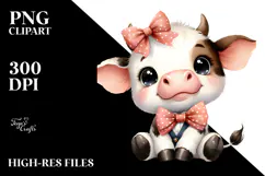 Funny Baby Cow with a Bow and Tie PNG Product Image 2