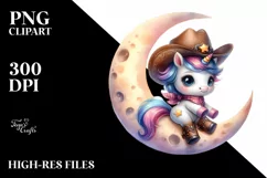 Cute Baby Unicorn Cowboy on Moon | Sublimation | Clipart Product Image 1