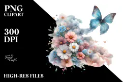Butterfly Half of Flowers PNG Product Image 2