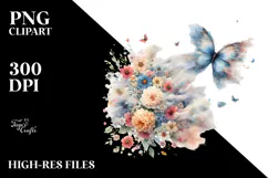 Butterfly Half of Flowers PNG Product Image 2