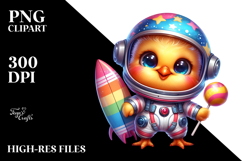 Watercolor Baby Chicken with Astronaut Suit PNG Product Image 2