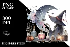 Washed Watercolor Retro Witch | Tshirt|Tumbler|Mug|Clipart Product Image 3