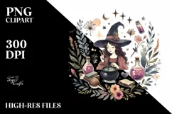 Washed Watercolor Retro Witch | Tshirt|Tumbler|Mug|Clipart Product Image 3