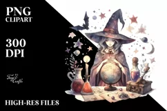 Washed Watercolor Retro Witch | Tshirt|Tumbler|Mug|Clipart Product Image 3
