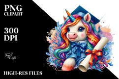 Colorful Baby Unicorn with Diploma, High-Res PNG Product Image 1