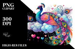 Adorned Peacock on Cloud with Hanging Hearts PNG Product Image 2