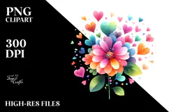 Simple Heart Flower with Washed Watercolor, PNG Product Image 2