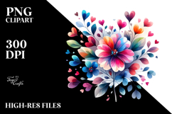 Simple Heart Flower with Washed Watercolor, PNG Product Image 2