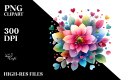 Simple Heart Flower with Washed Watercolor, PNG Product Image 2