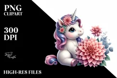 Colorful Baby Unicorn Dahlia Clipart Product Image 1