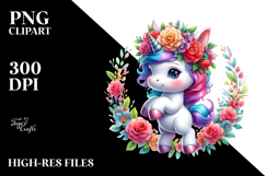 Cute Baby Unicorn with Floral Wreath PNG Product Image 2
