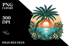 Vintage Tropical Tree Sunset, PNG Product Image 2