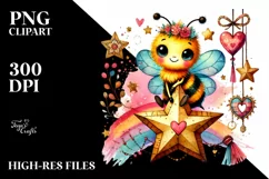 Cute Boho Bee on Star with Hanging Hearts PNG Product Image 2