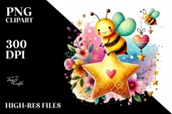 Cute Boho Bee on Star with Hearts PNG Product Image 2