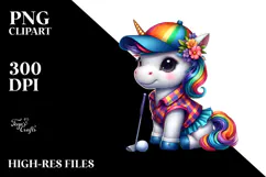 Colorful Baby Unicorn Golfer PNG Product Image 2