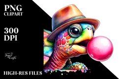 Colorful Turtle Wearing Hat |Watercolor Image Product Image 1