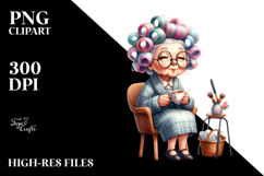 Old Lady Character Sitting on Chair with Tea Cup Product Image 2