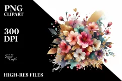 Colorful Bouquet with Cherry Blossom, GOLD FOIL Splash Product Image 1