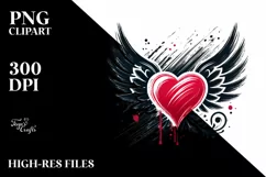 Heart with Wings Paint Brush Style PNG Product Image 2