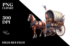 Vintage Horse Wagon, USA Flag PNG Product Image 2