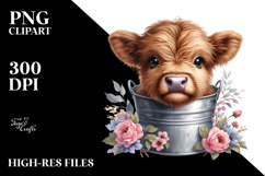 Watercolor Baby Highland Cow PNG Product Image 2