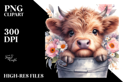 Watercolor Baby Highland Cow PNG Product Image 2