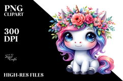 Running Baby Unicorn with Floral Wreath, PNG Product Image 2
