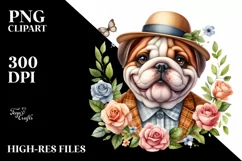 Thoughtfull Bulldog FLORAL FRAME Clipart Product Image 1