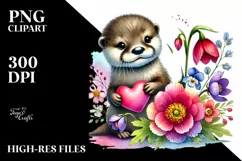 Baby Otter on Flower with Heart, PNG Product Image 2
