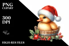 Watercolor Santa Hat Duck, PNG Product Image 1
