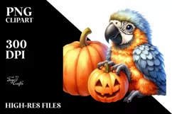 Cute Baby Macaw with Pumpkin PNG Product Image 1