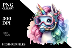 Colorful Baby Unicorn Scuba Mask PNG Product Image 2