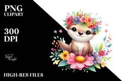 Cute Otter with Flower Crown, Transparent PNG Product Image 2