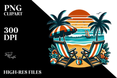 Retro Tropical Beach Chairs, Tshirt Vector Style PNG Product Image 2