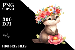 Cartoon Otter Flower Crown Clipart Product Image 2