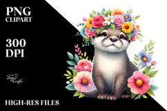 Cartoon Otter Flower Crown Clipart Product Image 2