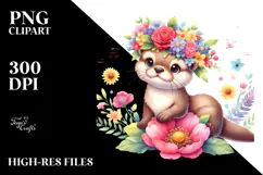 Cartoon Otter Flower Crown Clipart Product Image 2