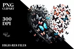 Digital Heart with Butterflies Silhouettes PNG Product Image 2