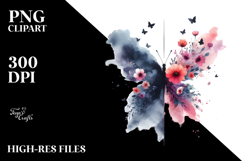 Flower Half of Butterfly Silhouettes PNG Product Image 2