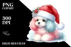 Cute Poodle with Santa Hat, Summer PNG Product Image 1