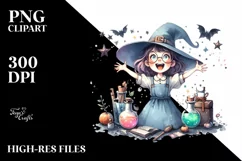 Watercolor Retro Excited Witch | Tshirt|Tumbler|Mug|Clipart Product Image 1