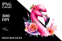 Whimsical Flamingo Portrait | Sublimation Clipart Product Image 1