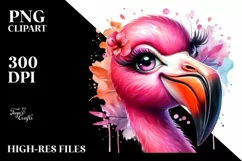 Whimsical Flamingo Portrait | Sublimation Clipart Product Image 1