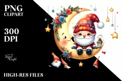 Santa with Gnomes Sitting on Moon PNG Product Image 1