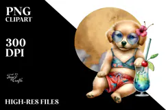 Funky Puppy in Beachwear PNG Product Image 2