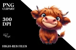 Watercolor Funny Highland Cow PNG Product Image 1