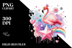 Adorned Flamingo on Star with Hanging Hearts PNG Product Image 2