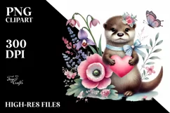 Boho Otter on Flower with Heart, Colorful PNG Product Image 2
